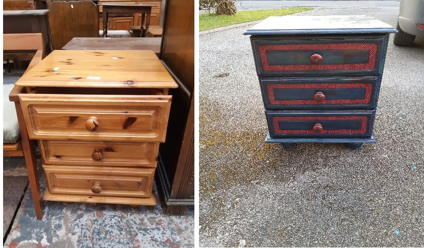 Upcycling a pine chest of drawers with blue woodstain, kimorra and epoxy